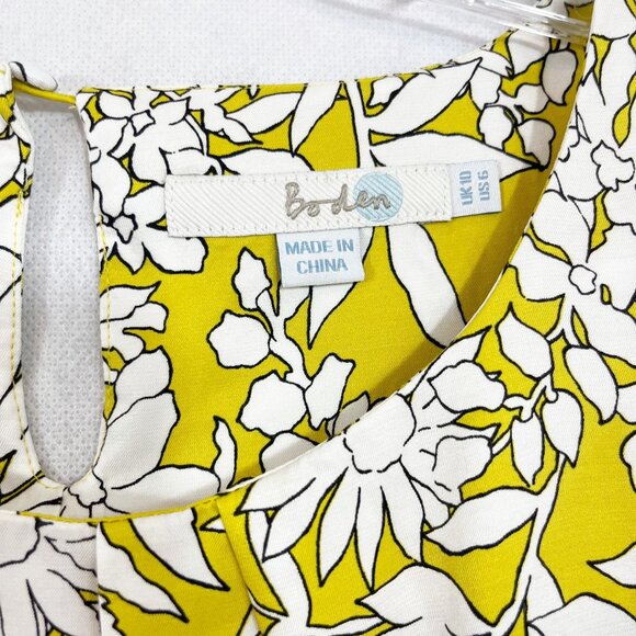 Boden Ravello Yellow & White Floral Short Sleeve Blouse Silk - Size US 6 - Picture 3 of 6